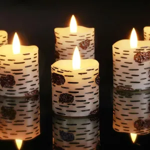 Homemory Flameless Votive Candles with Timer, 2" x 2" Birch Bark Real Wax, 400 Hour Realistic Black Wick Battery Operated Fake Candles, 6 Pack for Wedding, Party and Holiday Decoration