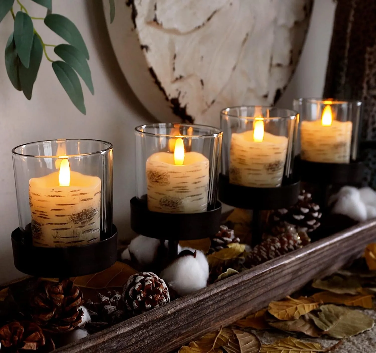 Homemory Flameless Votive Candles with Timer, 2" x 2" Birch Bark Real Wax, 400 Hour Realistic Black Wick Battery Operated Fake Candles, 6 Pack for Wedding, Party and Holiday Decoration