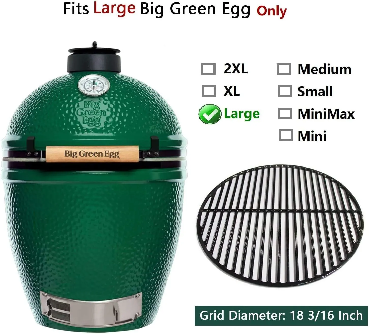 Hongso 18 3/16 Inch Porcelain Coated Cooking Grid Grates Polished Non-Stick Replacement for Large Big Green Egg, Vision Grill VGKSS-CC2, B-11N1A1-Y2A, Accessories, Other Kamado Grill, PCI991