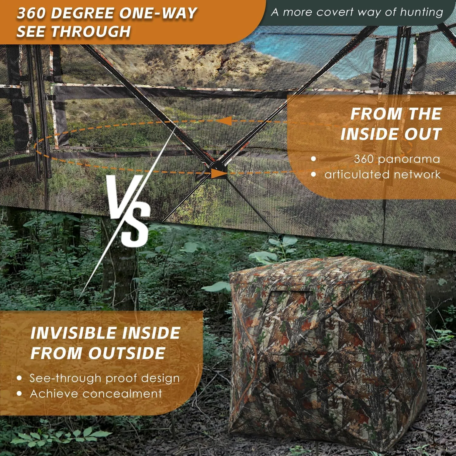 Hunting Blind with Floor Mat, 360 Degree See Through Ground Blind with Carrying Bag, 2/3/4 Person Pop Up Camouflage Tent Portable Concealed Shelter