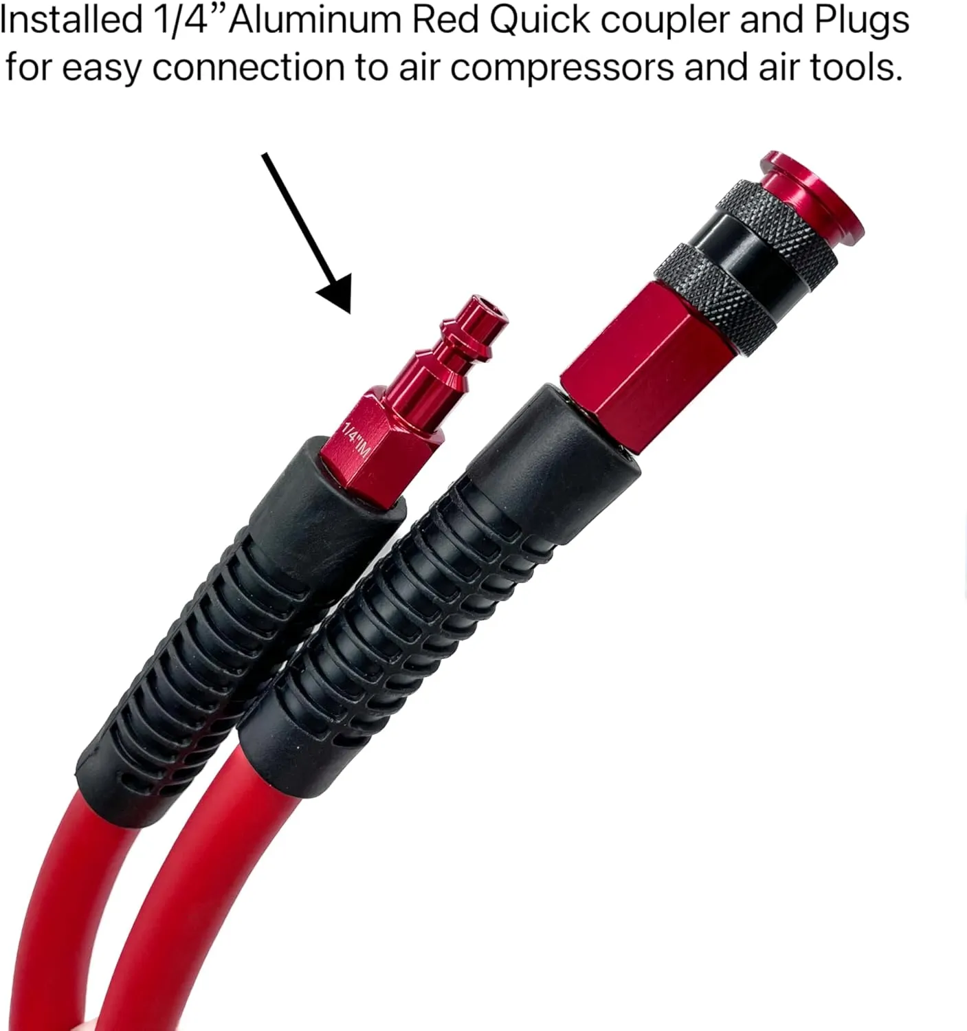 Hybrid Air Hose 3/8-Inch x 100FT，300 PSI Heavy Duty Air Compressor Hose, Lightweight, Kink Resistant, All-Weather Flexibility with 1/4-Inch Swivel Solid Aluminum Quick Coupler and Plug,Red