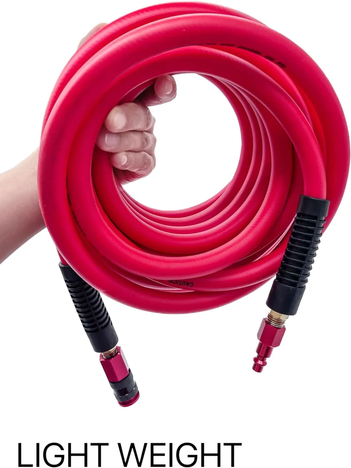Hybrid Air Hose 3/8-Inch x 100FT，300 PSI Heavy Duty Air Compressor Hose, Lightweight, Kink Resistant, All-Weather Flexibility with 1/4-Inch Swivel Solid Aluminum Quick Coupler and Plug,Red