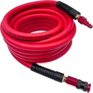 Hybrid Air Hose 3/8-Inch x 100FT，300 PSI Heavy Duty Air Compressor Hose, Lightweight, Kink Resistant, All-Weather Flexibility with 1/4-Inch Swivel Solid Aluminum Quick Coupler and Plug,Red