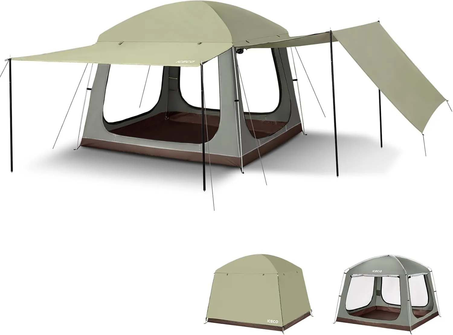 ICECO Camping Tent 4 Person, Waterproof Tents for Camping, Double Layer Tent with 4 Screen Room, Easy Setup Portable with Carry Bag for Outdoor, Picnic, 1.7M Height