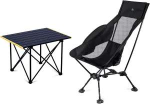 iClimb 1 Folding Table and 1 Adjustable High Back Anti-Sinking Chair Bundle, Ultralight Compact for Adults Outdoor Beach Backpacking Camping Concert Hiking Travelling