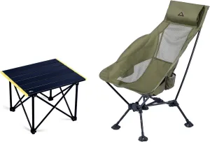 iClimb 1 Folding Table and 1 Adjustable High Back Anti-Sinking Chair Bundle, Ultralight Compact for Adults Outdoor Beach Backpacking Camping Concert Hiking