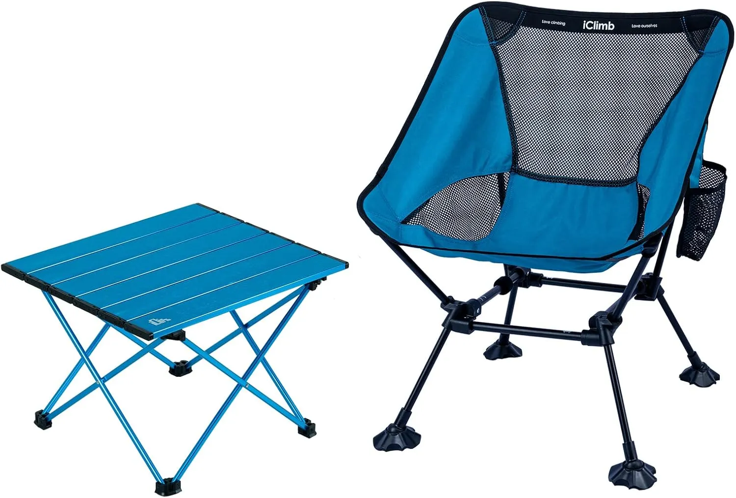 iClimb 1 Folding Table and 1 Anti-Sinking Large Feet Chair Bundle, Ultralight Compact for Adults Outdoor Backpacking Hiking Camping Beach Concert