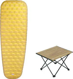 iClimb 1 Folding Table and 1 Stable Comfortable Air Sleeping Pad Bundle, Ultralight Compact for Adults Outdoor Camping Hiking Backpacking Beach Concert