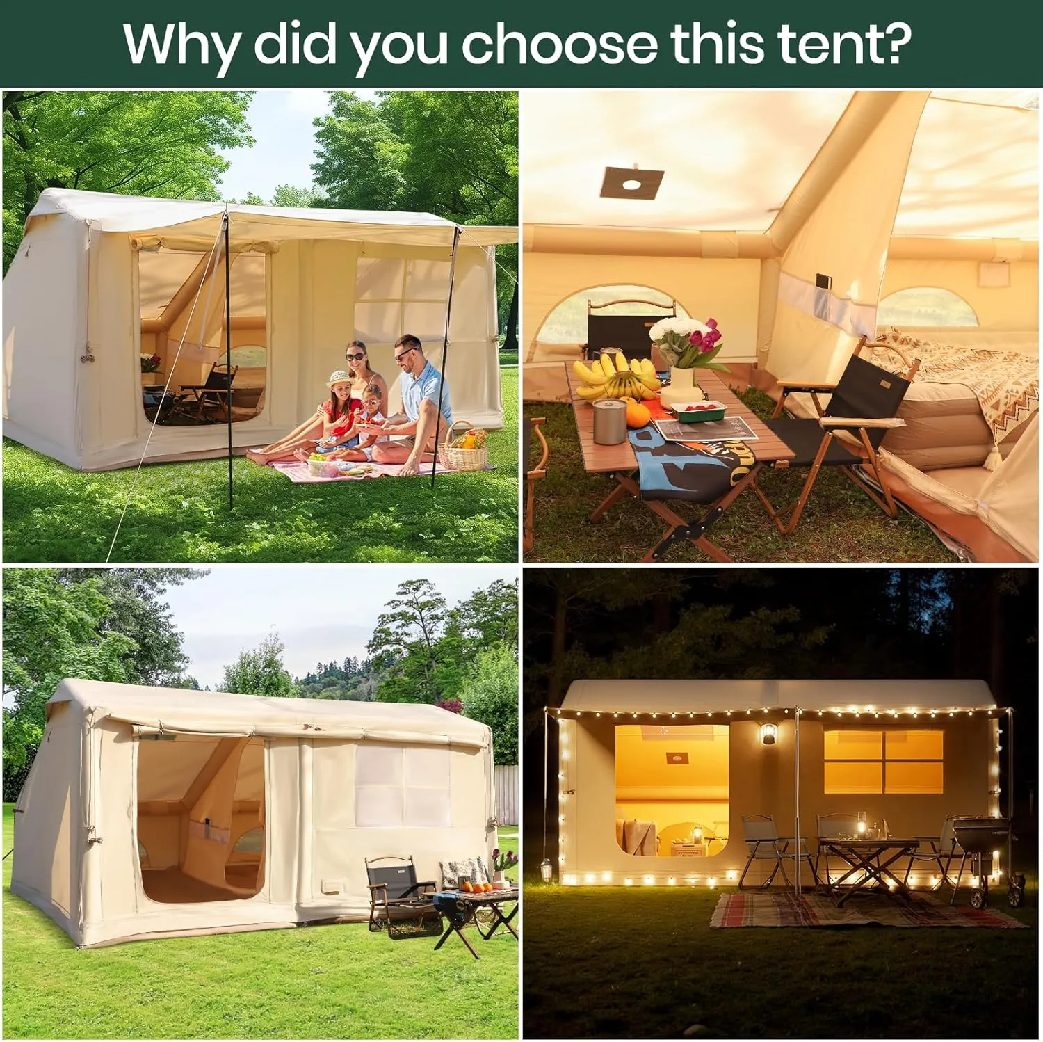Inflatable Tents for Camping, Blow Up Tent with Hand Pump 4-Season Luxury Camping Cabin, Waterproof Oxford Air Tent & Easy Setup Glamping Shelter for 2-6 Person