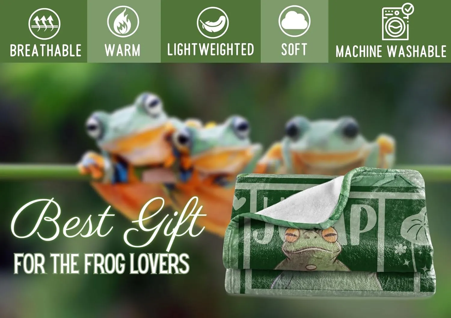 InnoBeta Frogs Gifts for Women, Frog Flannal Blanket 50" x 65", Frog Gifts for Christmas - Square Frog