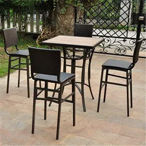 International Caravan Barcelona Set of Five Resin Wicker/Aluminum Bar Bistro Set