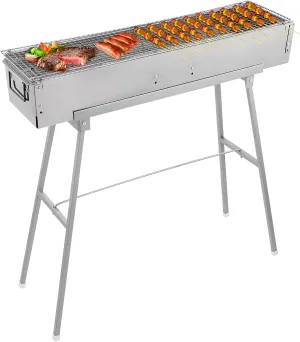 IRONWALLS Portable Charcoal Grills, 32" x 8" Stainless Steel Folded Camping Grill Kebab Skewer BBQ Barbecue Grill Kit for Garden Backyard Party Picnic Travel Home Outdoor Cooking Use