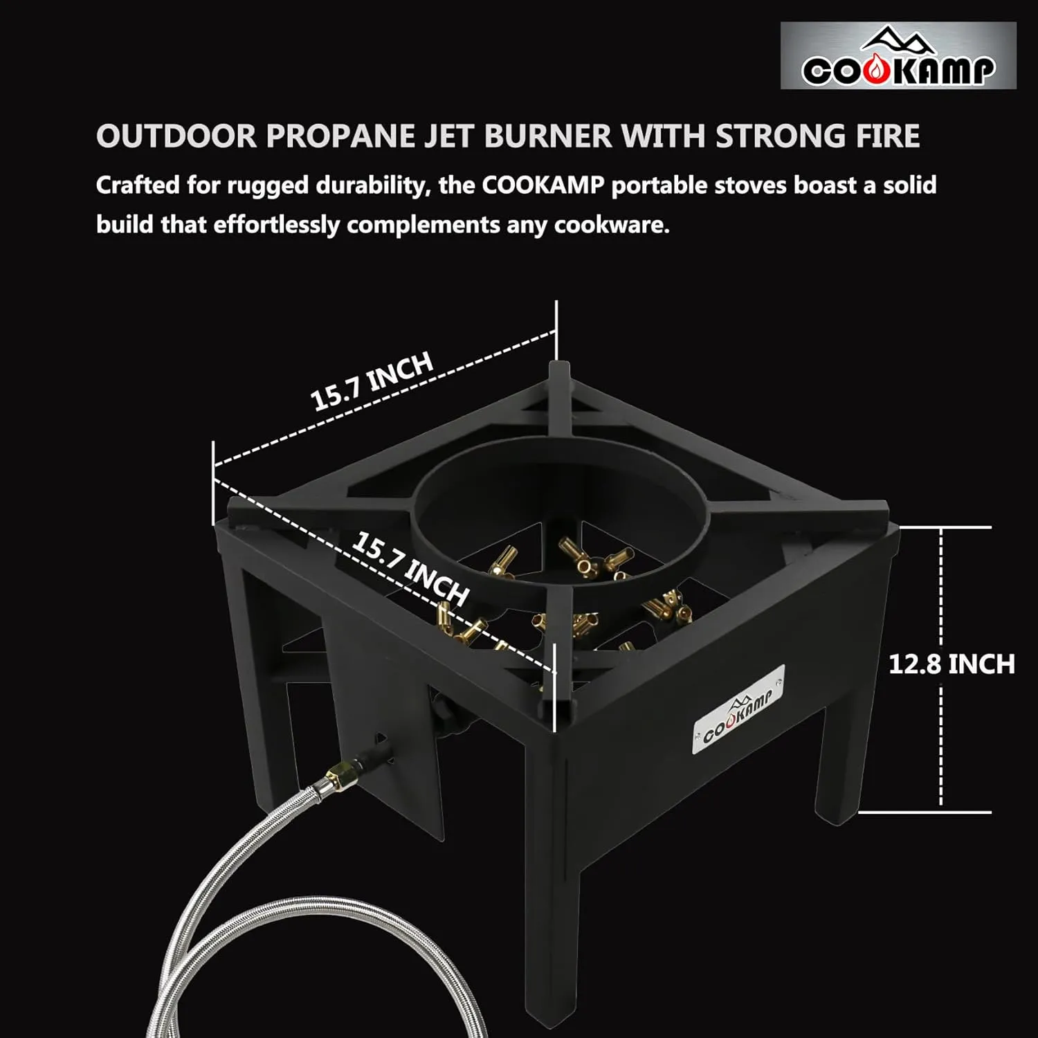 Jet Burner 23 Tips Outdoor Propane Gas Cooker with 0-10 PSI Adjustable Regulator and Steel Braided Hose SA1723