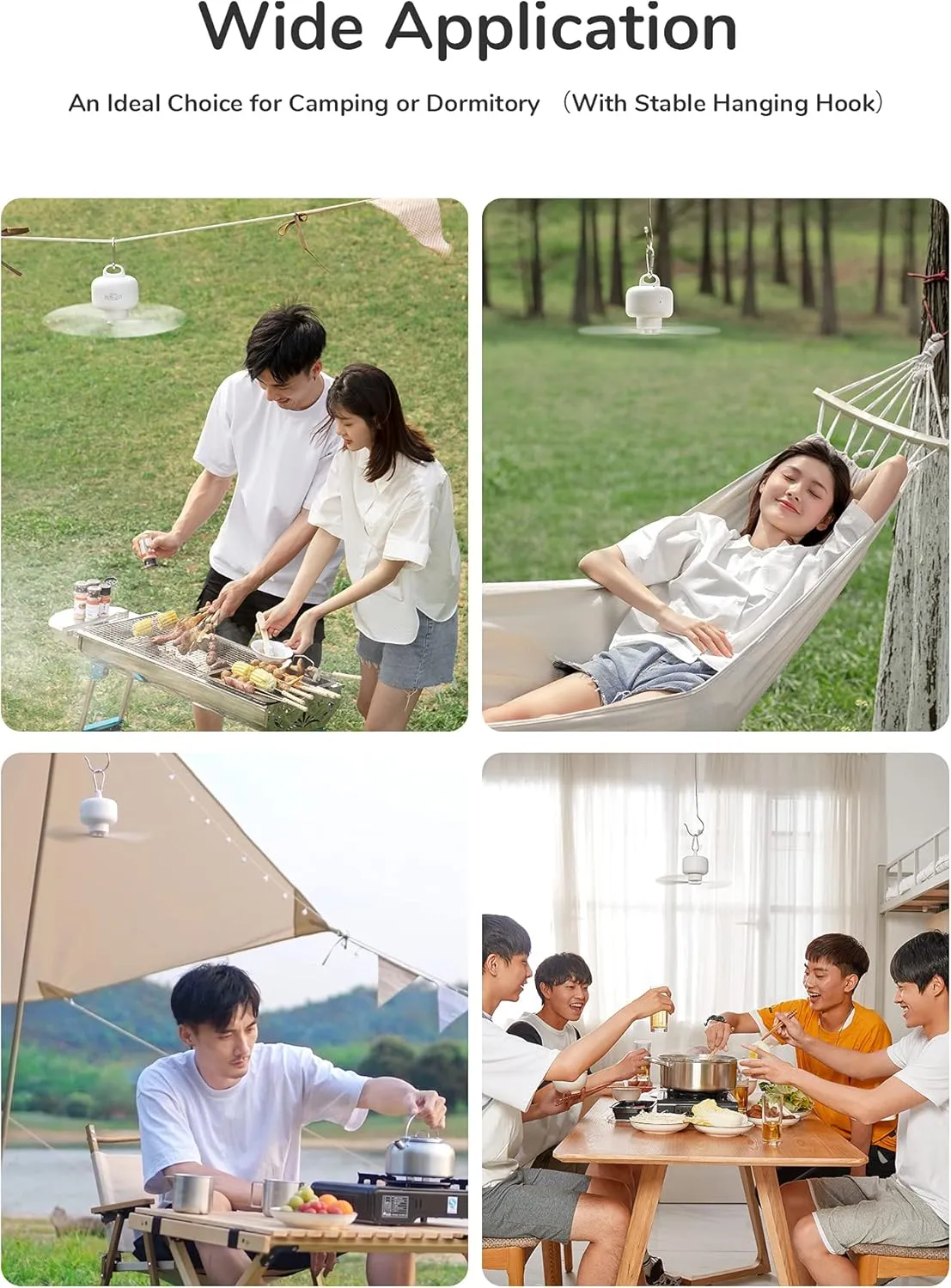JISULIFE Camping Fan 8000mAh Battery Operated, Portable Tent Rechargeable with Remote Control, Detachable Fan-Blades, Hanging Hook, Timer, 4 Speeds for Outdoor Dorm-White