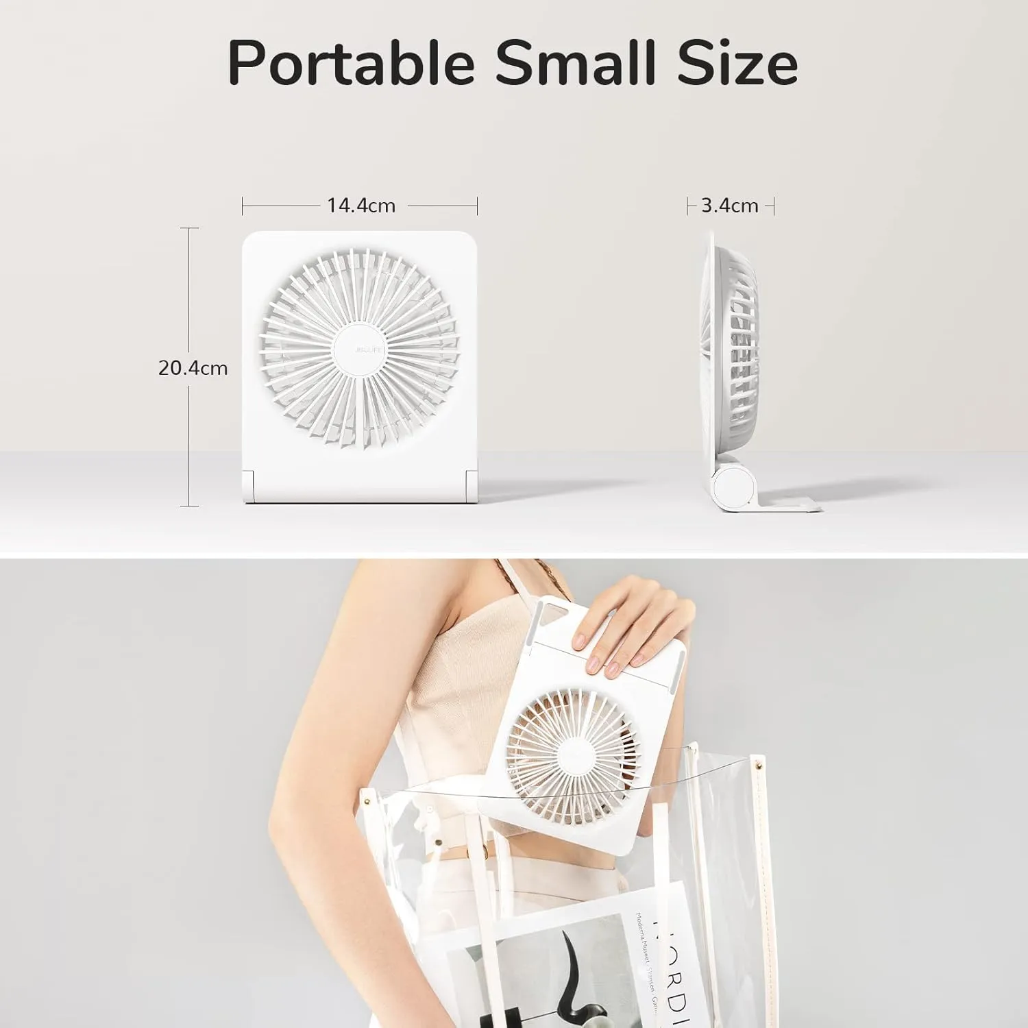 JISULIFE Small Desk Fan, Portable Travel with 2000mAh Battery, USB Rechargeable Folding Design for Flexibility, Strong Quiet Wind with 4 Speed Modes, Ideal Gifts for Office/Home/Camping - White