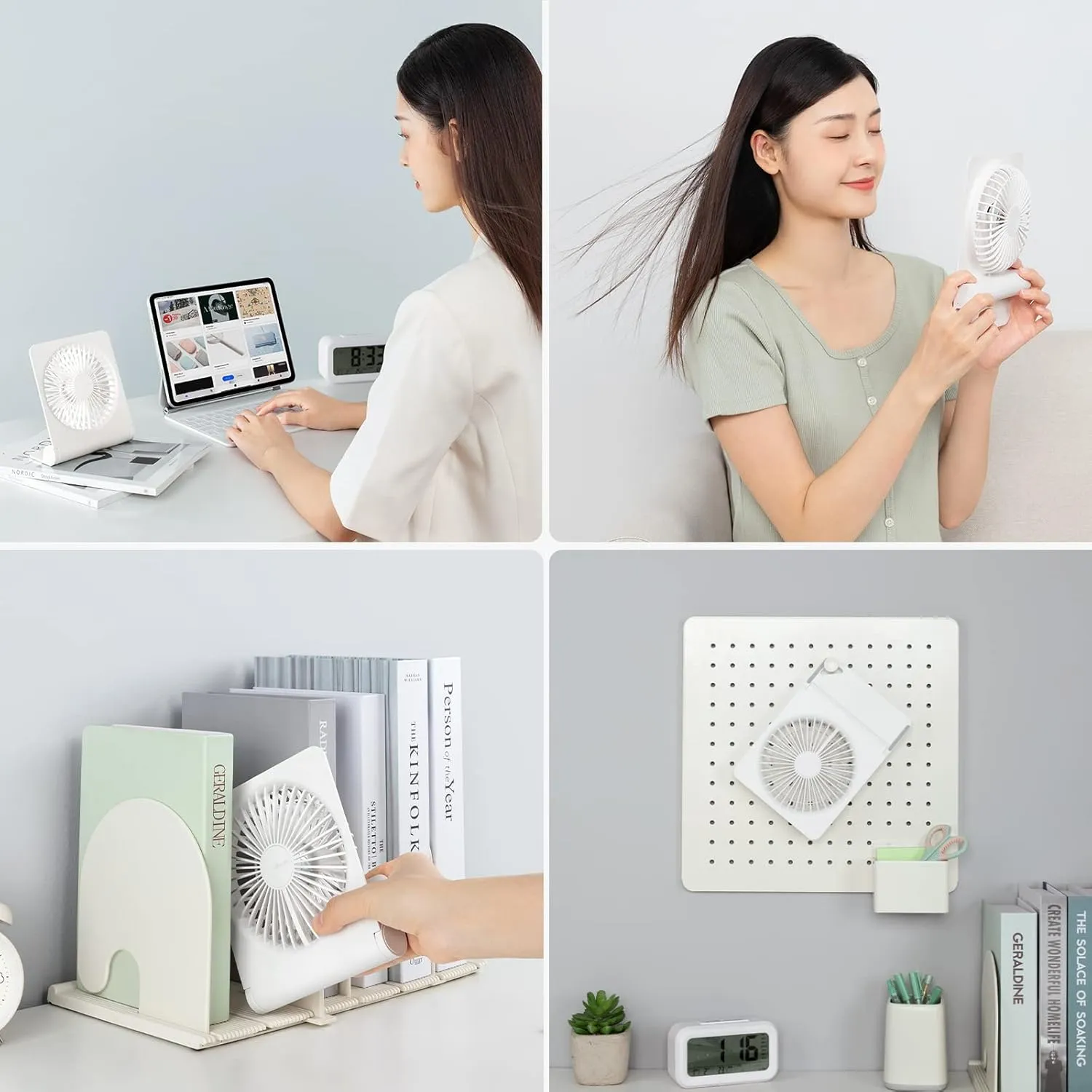JISULIFE Small Desk Fan, Portable Travel with 2000mAh Battery, USB Rechargeable Folding Design for Flexibility, Strong Quiet Wind with 4 Speed Modes, Ideal Gifts for Office/Home/Camping - White