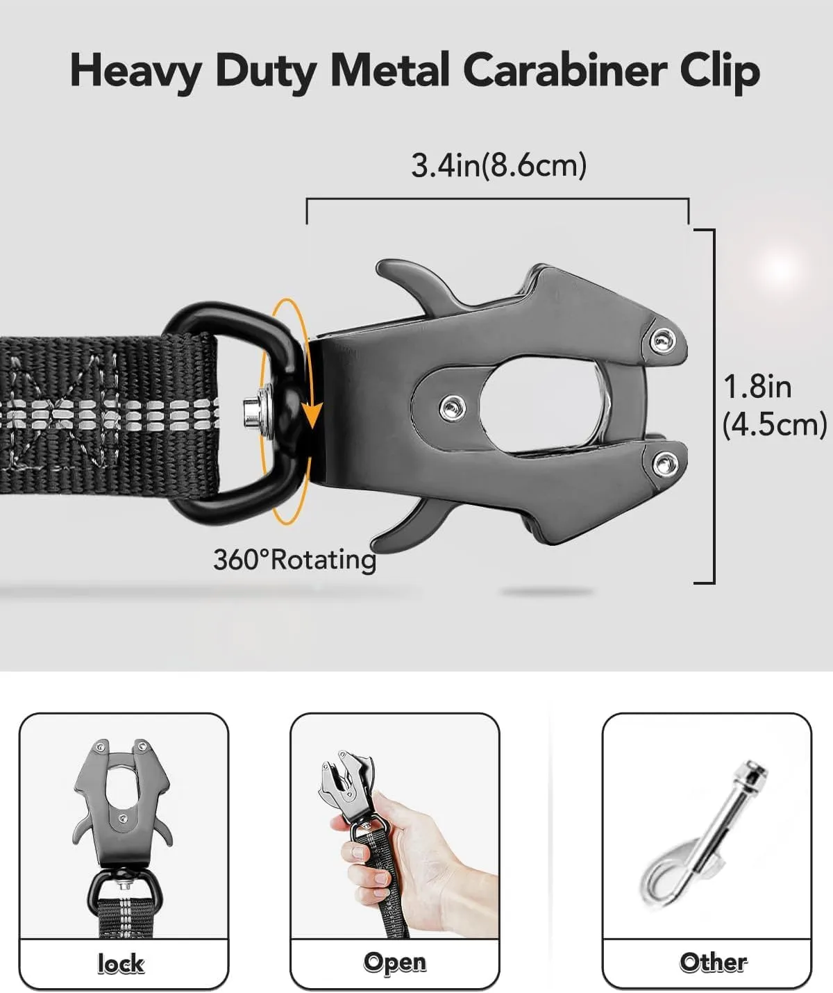 Joytale Tactical Dog Leash Heavy Duty, 4-6FT Shock Absorbing Bungee Lead with 2 Padded Handle, Metal Carabiner Clip, Car Seatbelt, Strong No Pull Leash for Medium Large X-Large Dogs, Black