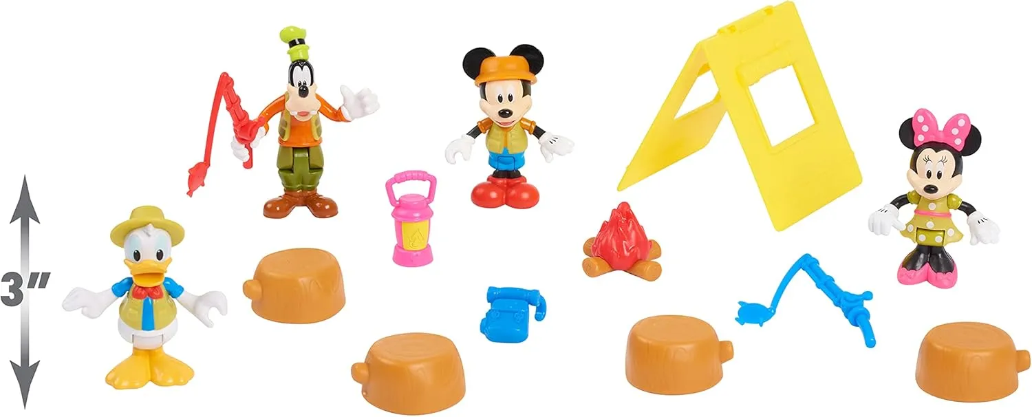 Just Play Disney Junior Mickey Mouse Funhouse 14 Piece Camping Figure Set, Preschool Toys, Officially Licensed Kids Toys for Ages 3 Up, Amazon Exclusive