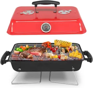 KAFELE 53 * 27 * 27.5Cm Black And Red Enamel Charcoal Grill, Portable Charcoal Grills for Camping, Picnic, Beach Travel