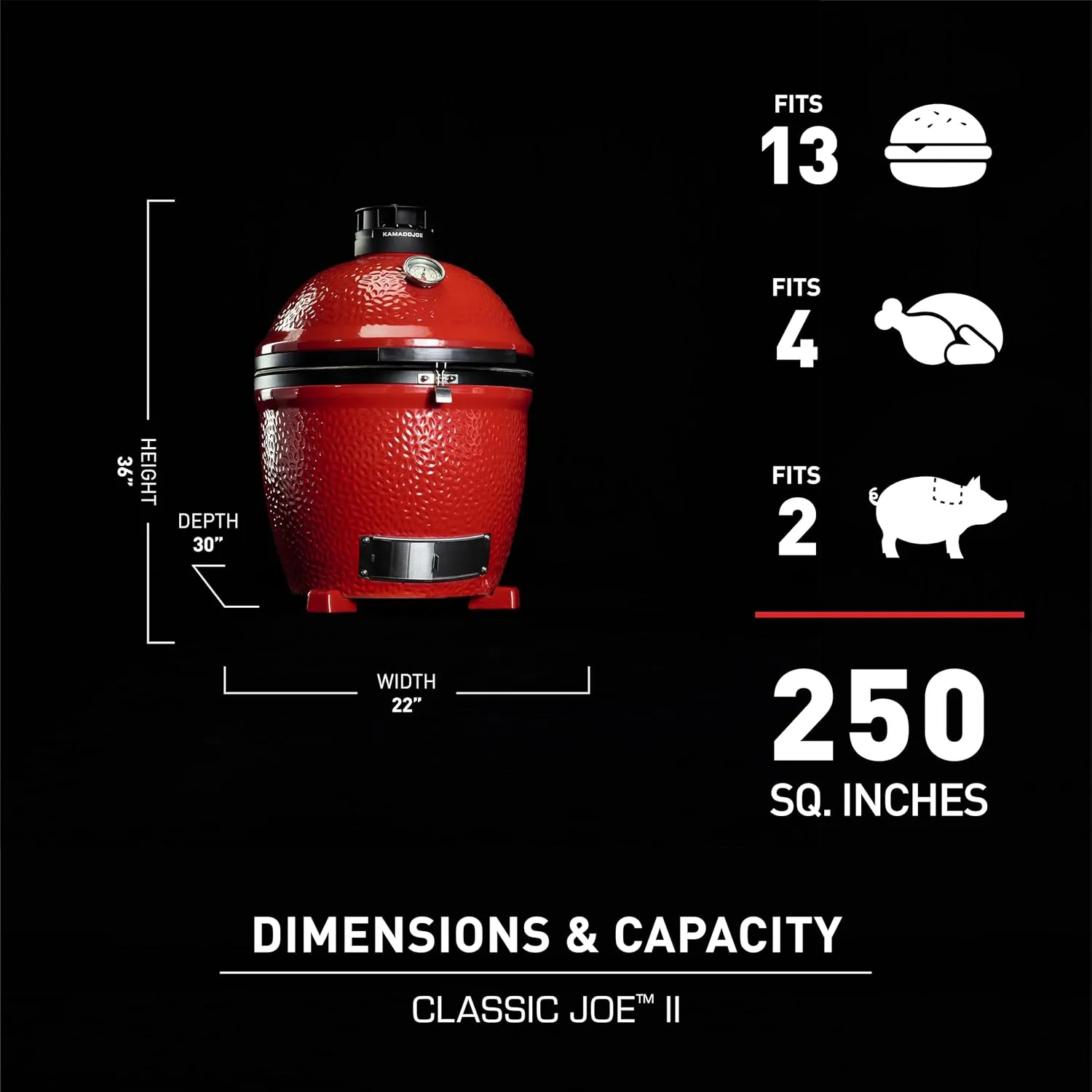 Kamado Joe Classic Joe Series II 18-inch Standalone Ceramic Charcoal Grill and Smoker with AirLift Hinge, Kontrol Tower Top Vent and 250 Cooking Square Inches in Red, Model KJ-23RHC