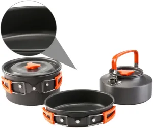 KICHOUSE Portable Camping Cookware Set Stove 2-3 Person Aluminum Cooker Kettle Kit Outdoor Cooking Utensil Set