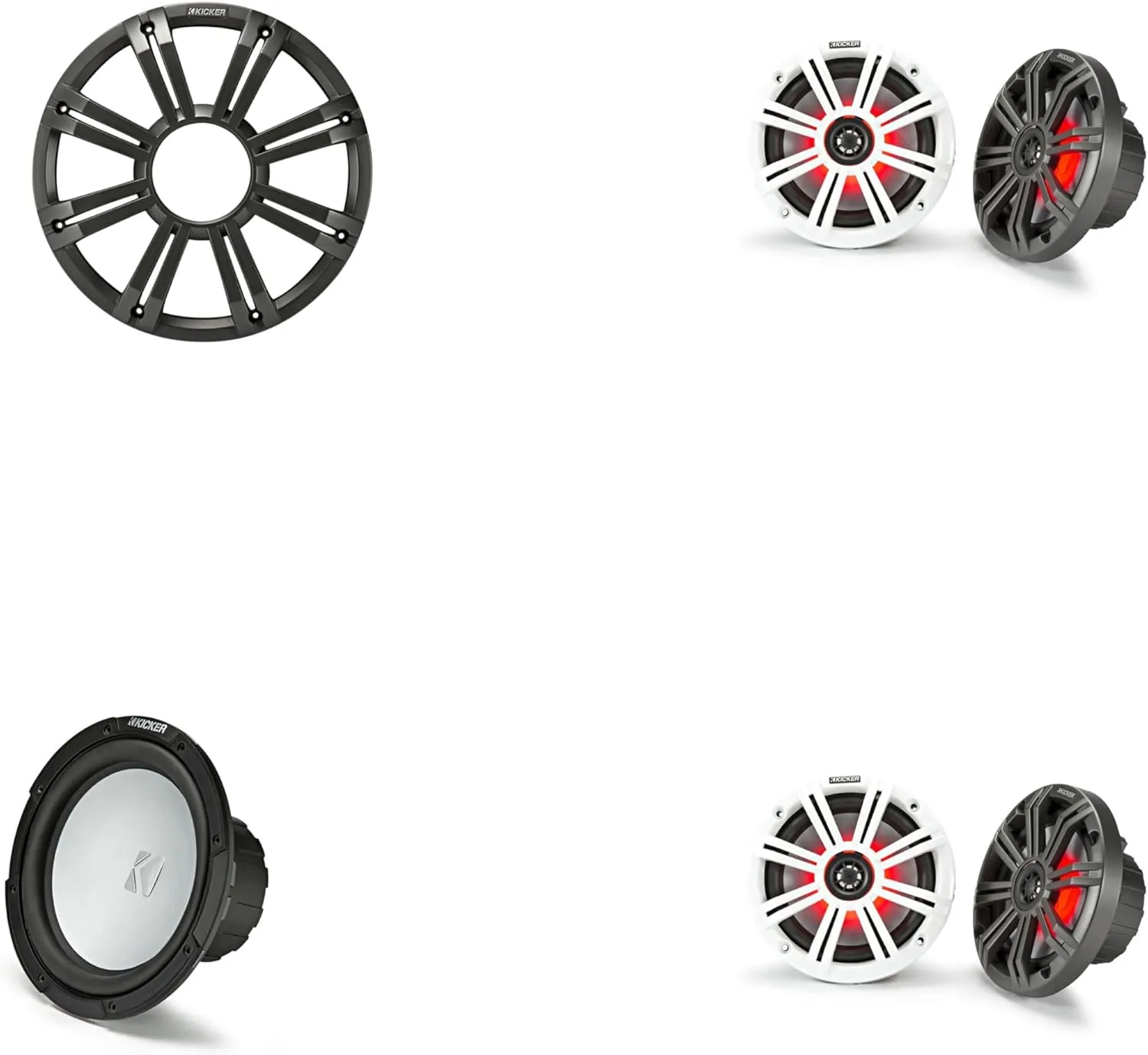 Kicker Marine (2) 45KM654L 6.5" & 45KMF104 w/Charcoal Grill, LED Marine Audio Upgrade