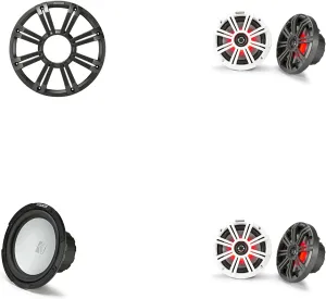Kicker Marine (2) 45KM654L 6.5" & 45KMF104 w/Charcoal Grill, LED Marine Audio Upgrade