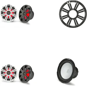 Kicker Marine (2) 45KM84L 8" & 45KMF104 w/Charcoal Grill, LED Marine Audio Upgrade