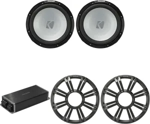 Kicker Marine KPX500.1 Powersports Amp & (2) 12" 4 Ohm (Charcoal Grill) Subwoofer Audio Upgrade
