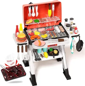 Kids Play Kitchen Toys for Kids, Outdoor BBQ Grill Playset with Smoke Sound & Light, Play Toy Grill Set for Toddlers Boys Girls 3 4 5 6 7 8