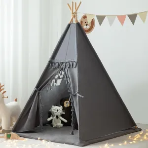Kids Teepee Tent with Padded Mat, Lights, and Carry Bag,Natural Cotton Canvas Washable Playhouse for Indoor Use,Ideal Play Tent for Girls and Boys