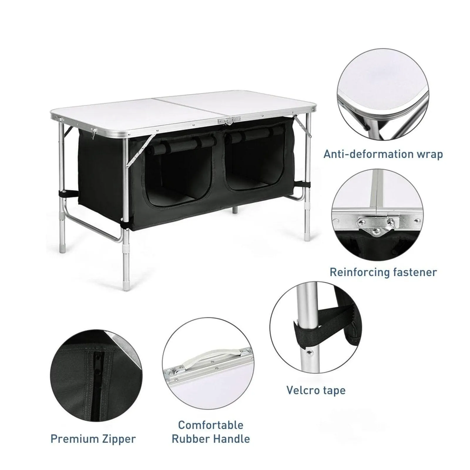 KILIROO 120cm Silver Camping Table with Black Storage Bag