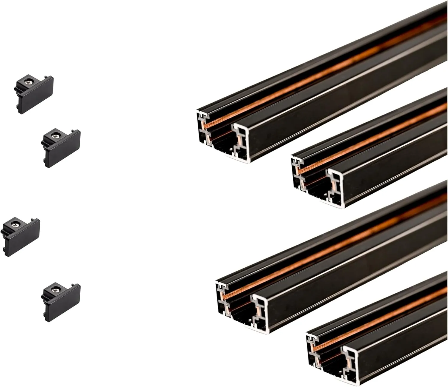 KING SHA 4 ft H Track Lighting Track with 2 Endcaps,Field cuttable,120V H Tracks for H Style 3 Wire Single Circuit Track Lighting,Black,4-Pack