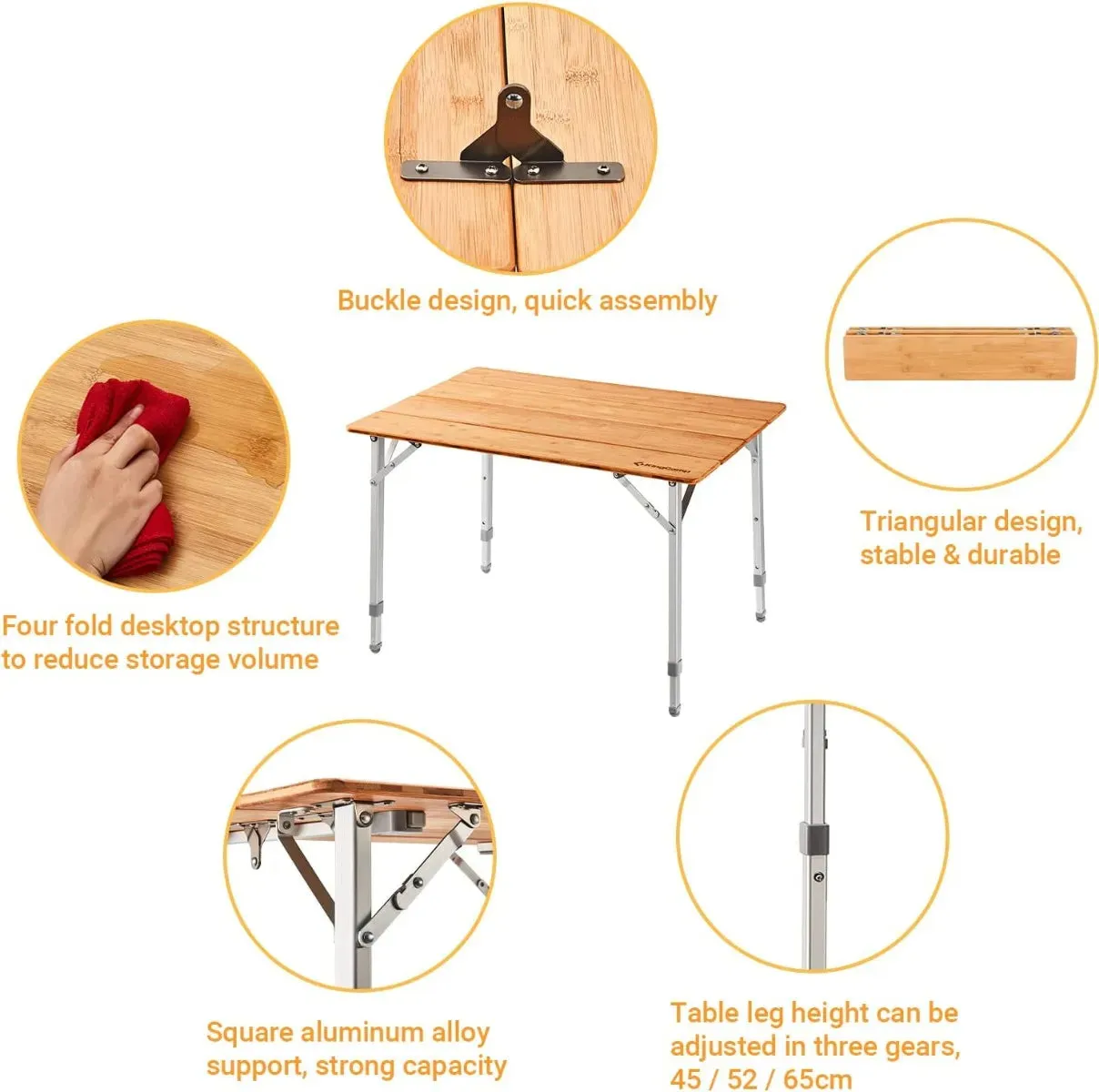 KingCamp 4-Folding Bamboo Table for 2-3 Person