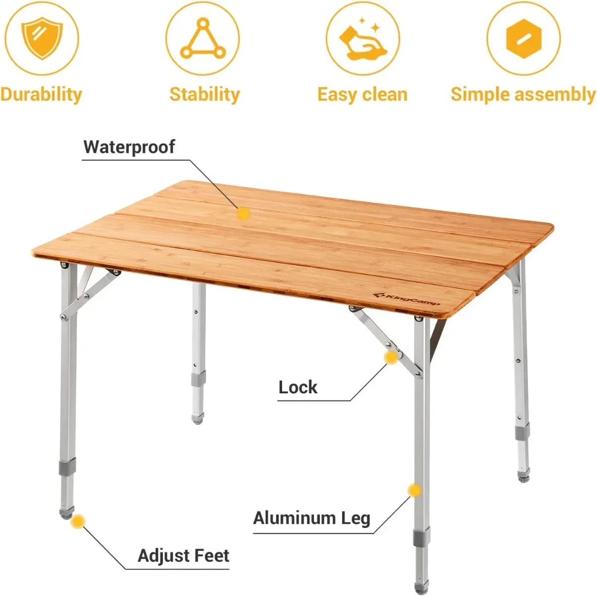KingCamp 4-Folding Bamboo Table for 2-3 Person