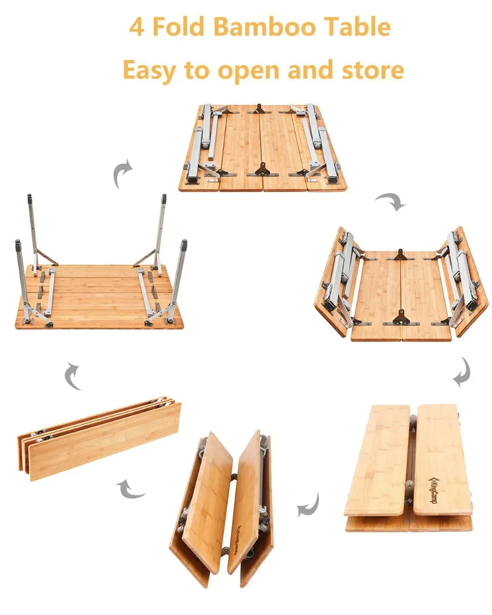 KingCamp 4-Folding Bamboo Table for 2-3 Person