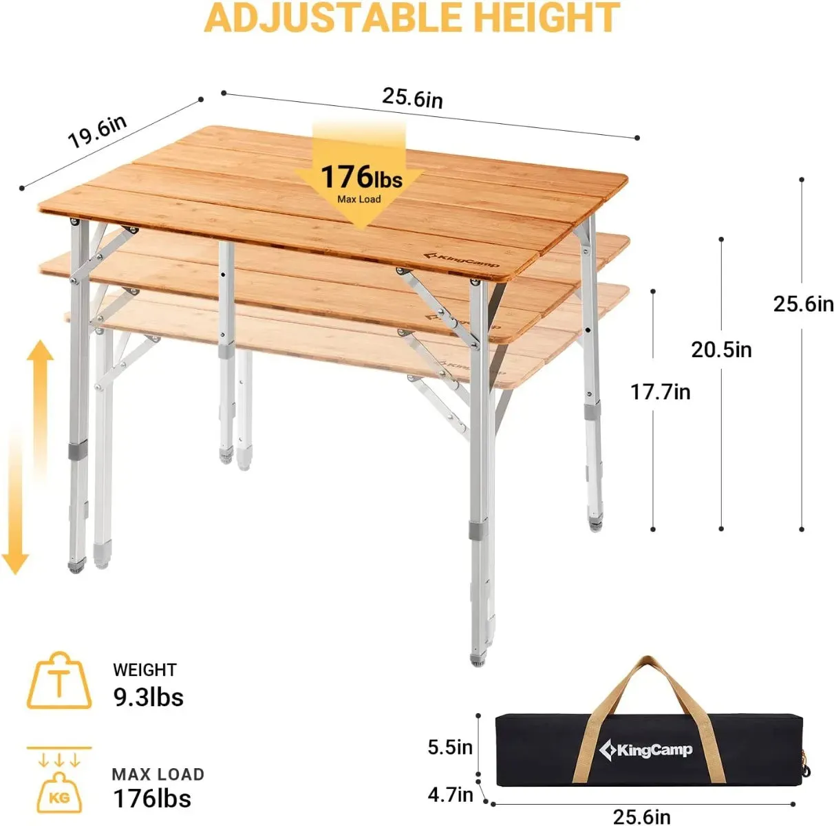 KingCamp 4-Folding Bamboo Table for 2-3 Person
