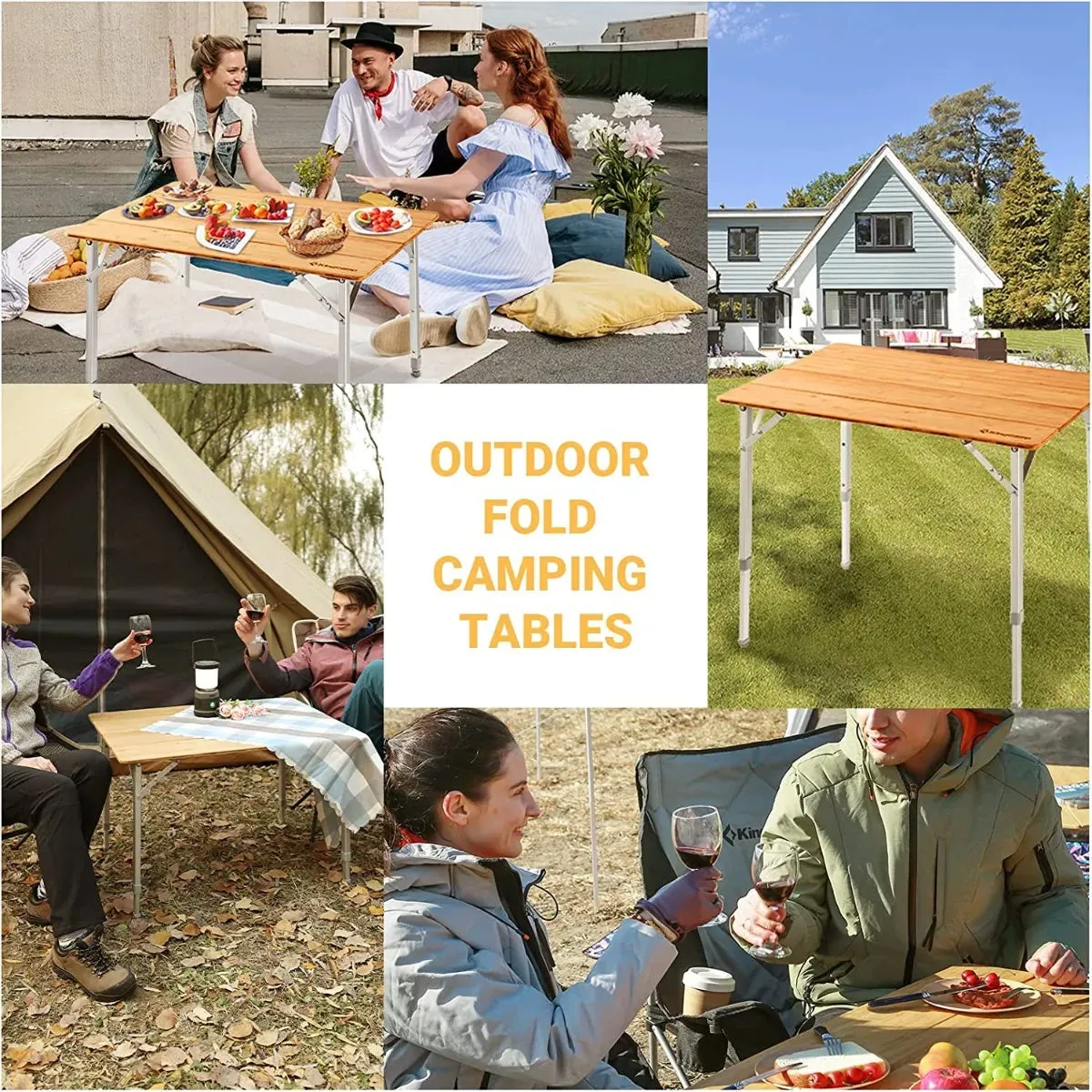 KingCamp 4-Folding Bamboo Table for 2-3 Person