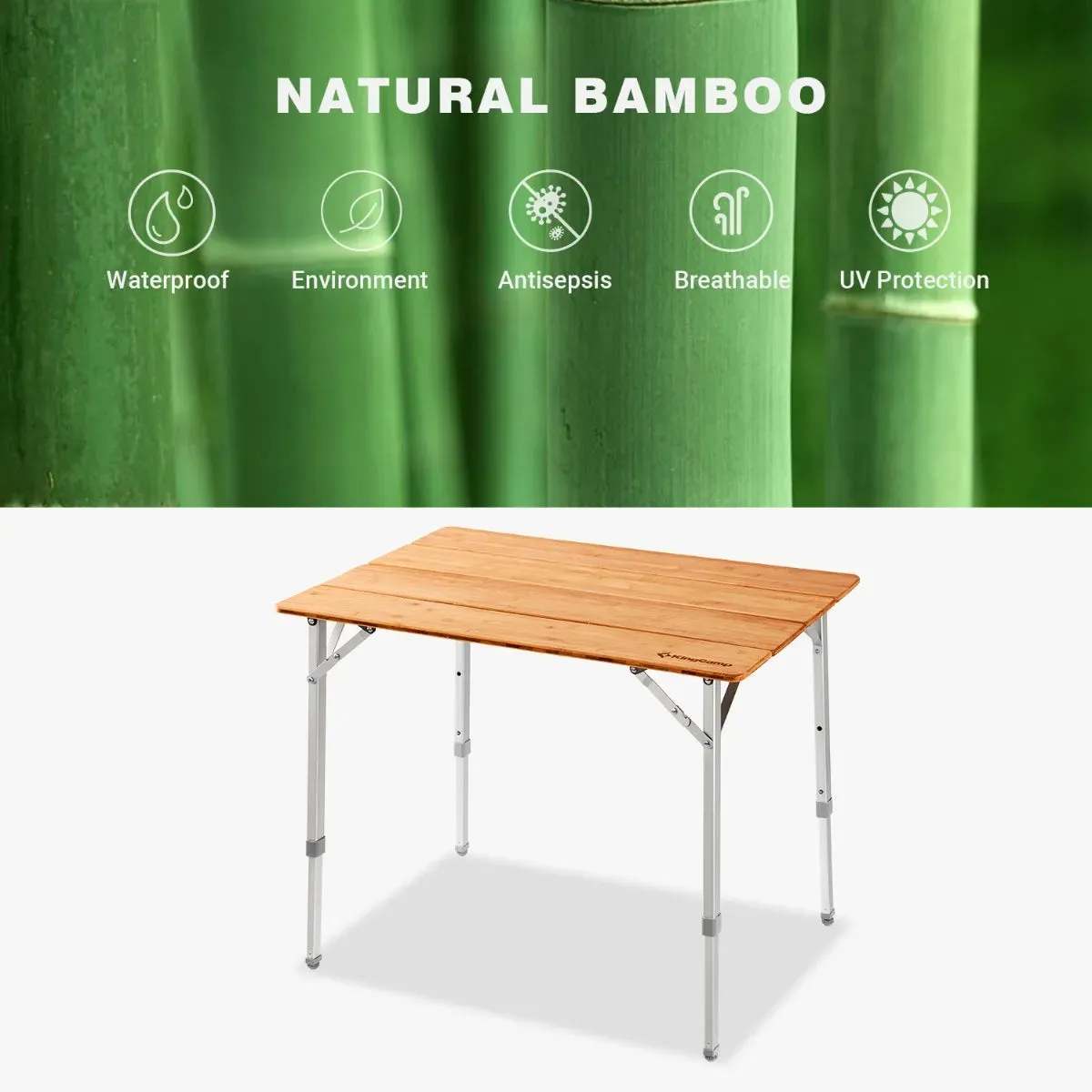 KingCamp 4-Folding Bamboo Table for 2-3 Person