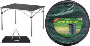 KingCamp 42" Aluminum Folding Picnic Camping Table and Coghlan's 19" Pop-Up Trash Can