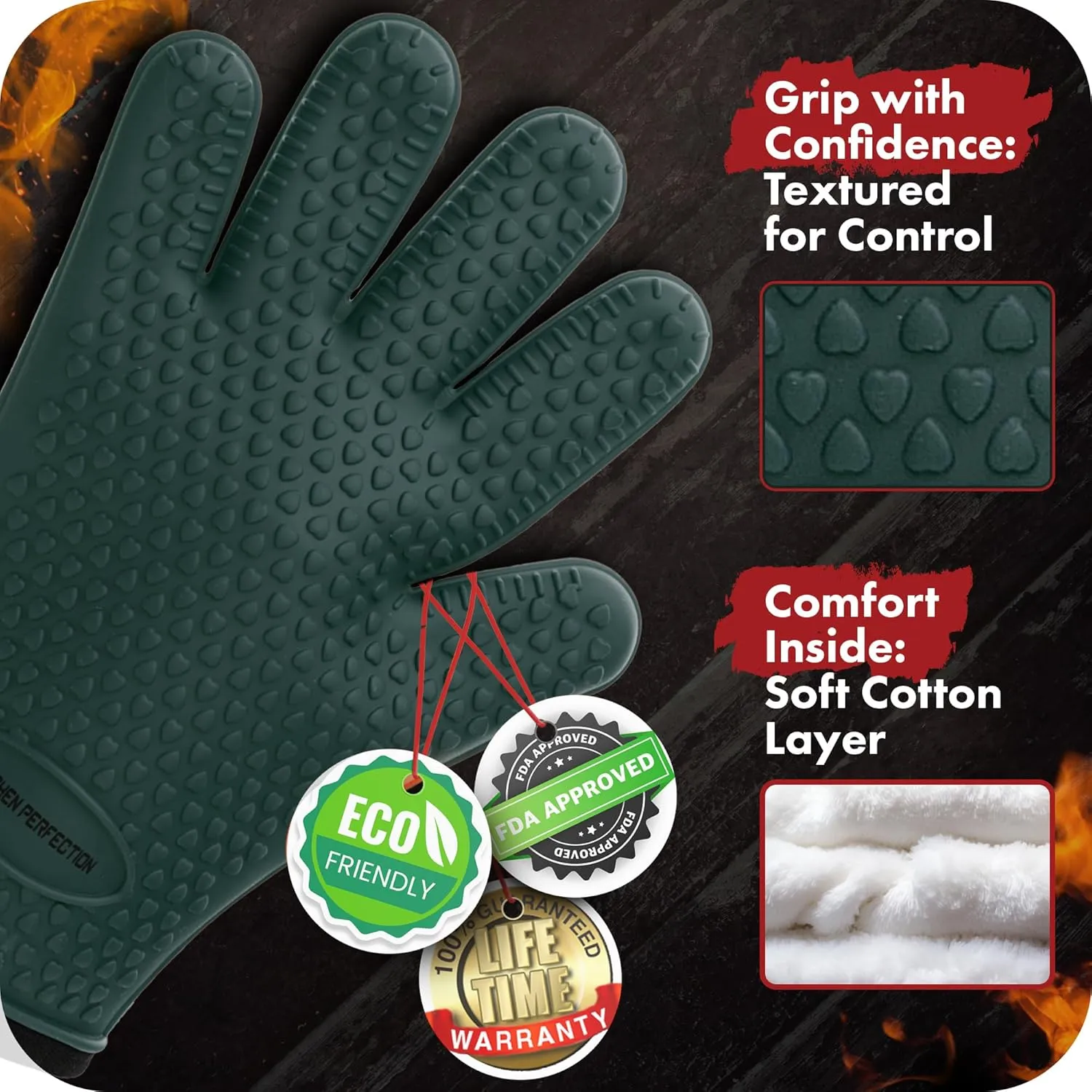 Kitchen perfection S Silicone Smoker Oven Gloves -Extreme Heat Resistant BBQ Gloves -Handle Hot Food Right on Your Grill Fryer Pit|Waterproof Oven Mitts |Superior Value Set 3 Bonuses