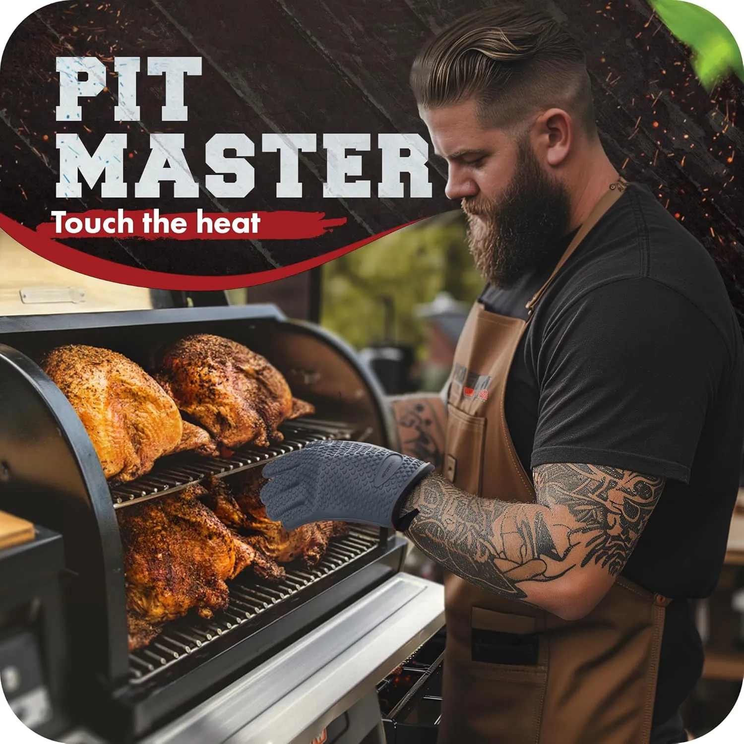 KITCHEN PERFECTION Silicone Smoker Oven Gloves For Women -Extreme Heat Resistant BBQ Gloves -Handle Hot Food Right on Your Smoker Grill Fryer|Waterproof Oven Mitts Grill Gloves |Superior Set 3 Bonuses