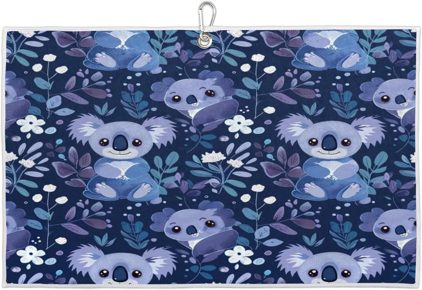 Koala Flower Leaves Golf Towel with Heavy Duty Carabiner Ultra Absorbent Quick Dry Perfect for Cleaning Clubs Balls Gear Essential Golf Accessory for Men Women Kids