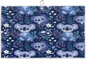 Koala Flower Leaves Golf Towel with Heavy Duty Carabiner Ultra Absorbent Quick Dry Perfect for Cleaning Clubs Balls Gear Essential Golf Accessory for Men Women Kids
