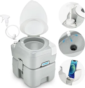 Kohree Camping Toilet Portable 5.3 Gal: 20L Porta Potty for Adults with Diagonal Elongated Bowl Seat - Handle Flush Pump Leak-Proof Cassette Toilet for RV Trailer Trucker Boat Marine Home Use