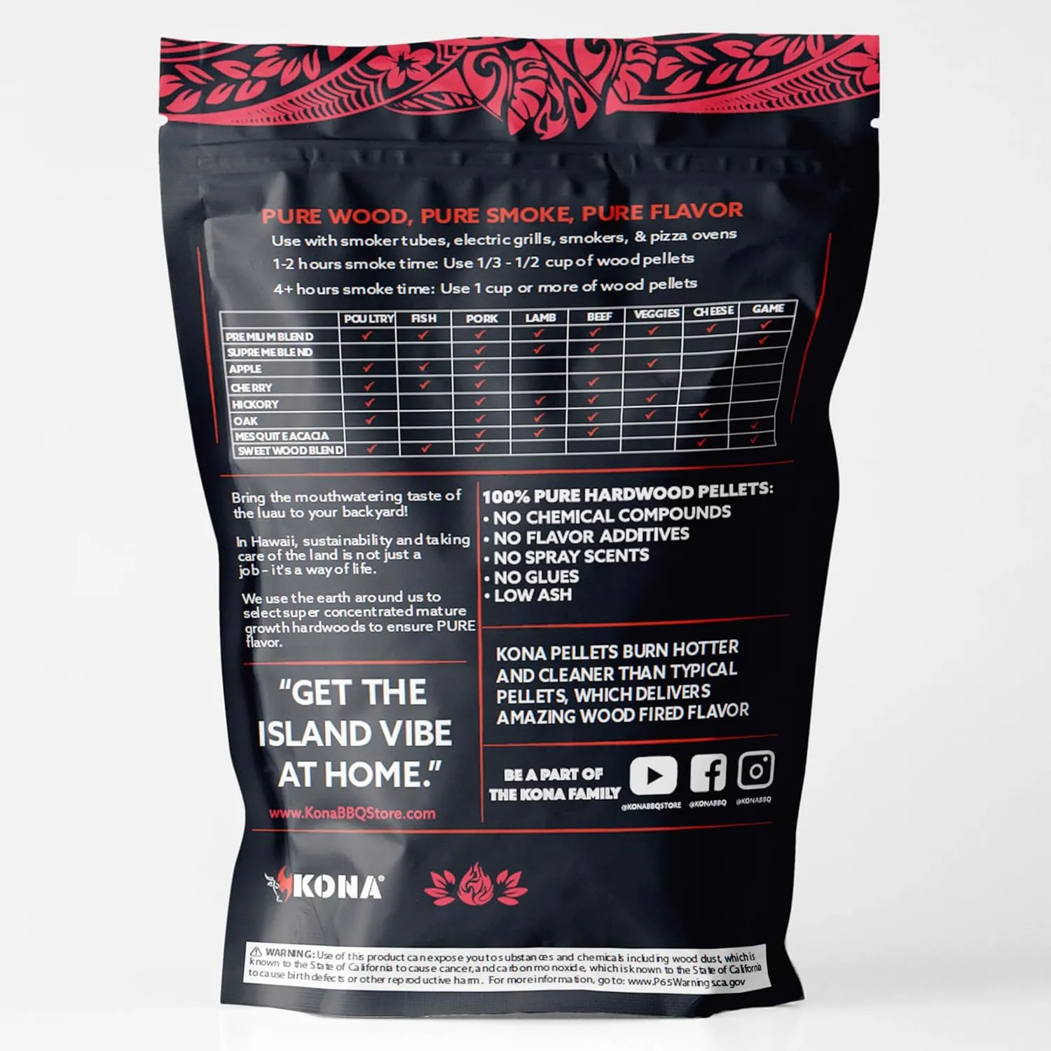 Kona 100% Cherry Smoker Pellets, Intended for Ninja Woodfire Outdoor Grill, 2 lb Resealable Bag