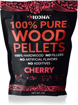 Kona 100% Cherry Smoker Pellets, Intended for Ninja Woodfire Outdoor Grill, 2 lb Resealable Bag