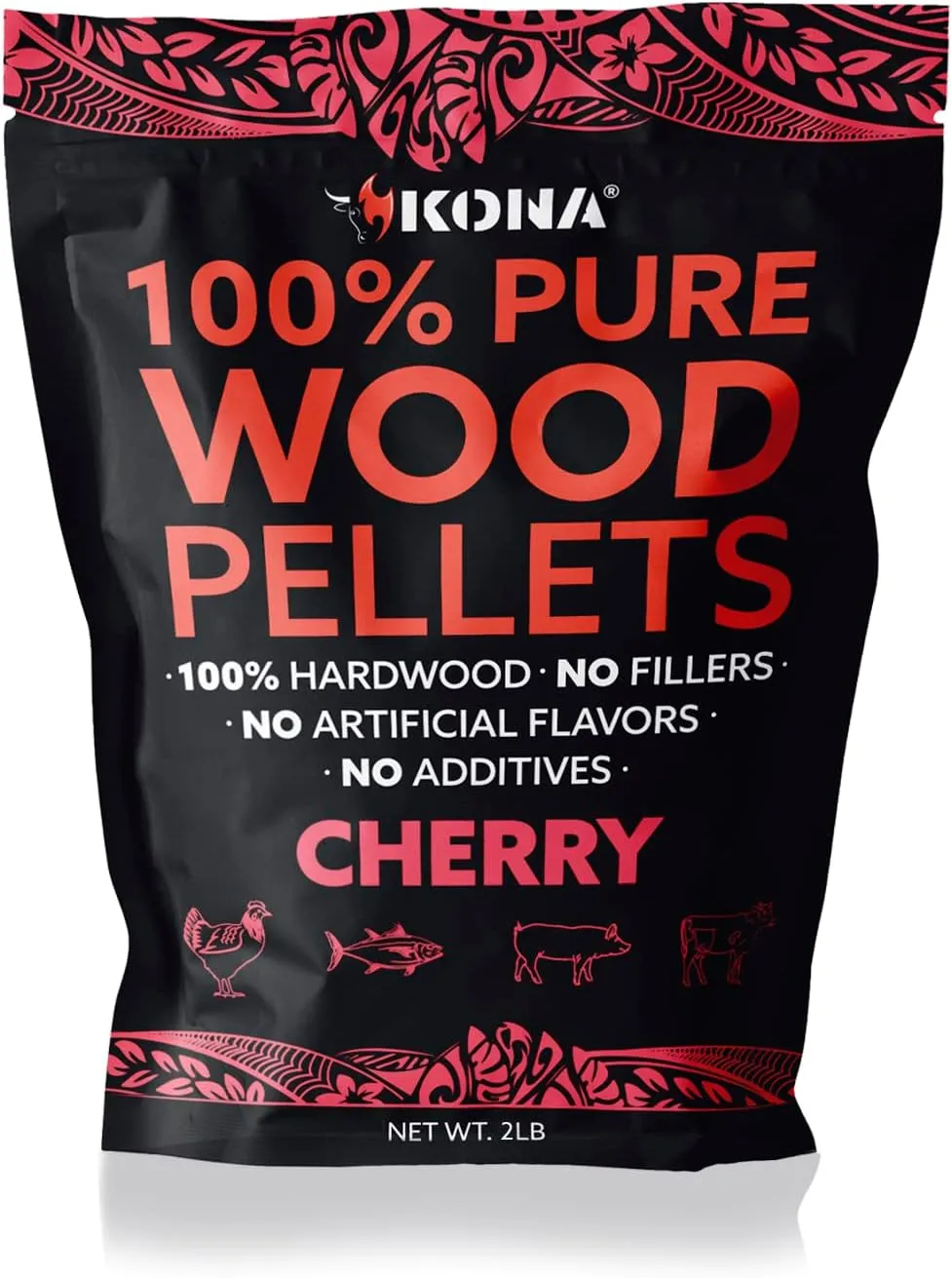 Kona 100% Cherry Smoker Pellets, Intended for Ninja Woodfire Outdoor Grill, 2 lb Resealable Bag