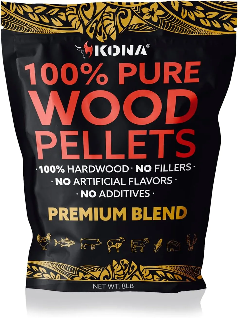 Kona Premium Blend Smoker Pellets, Intended for Ninja Woodfire Outdoor Grill, 8 lb Resealable Bags