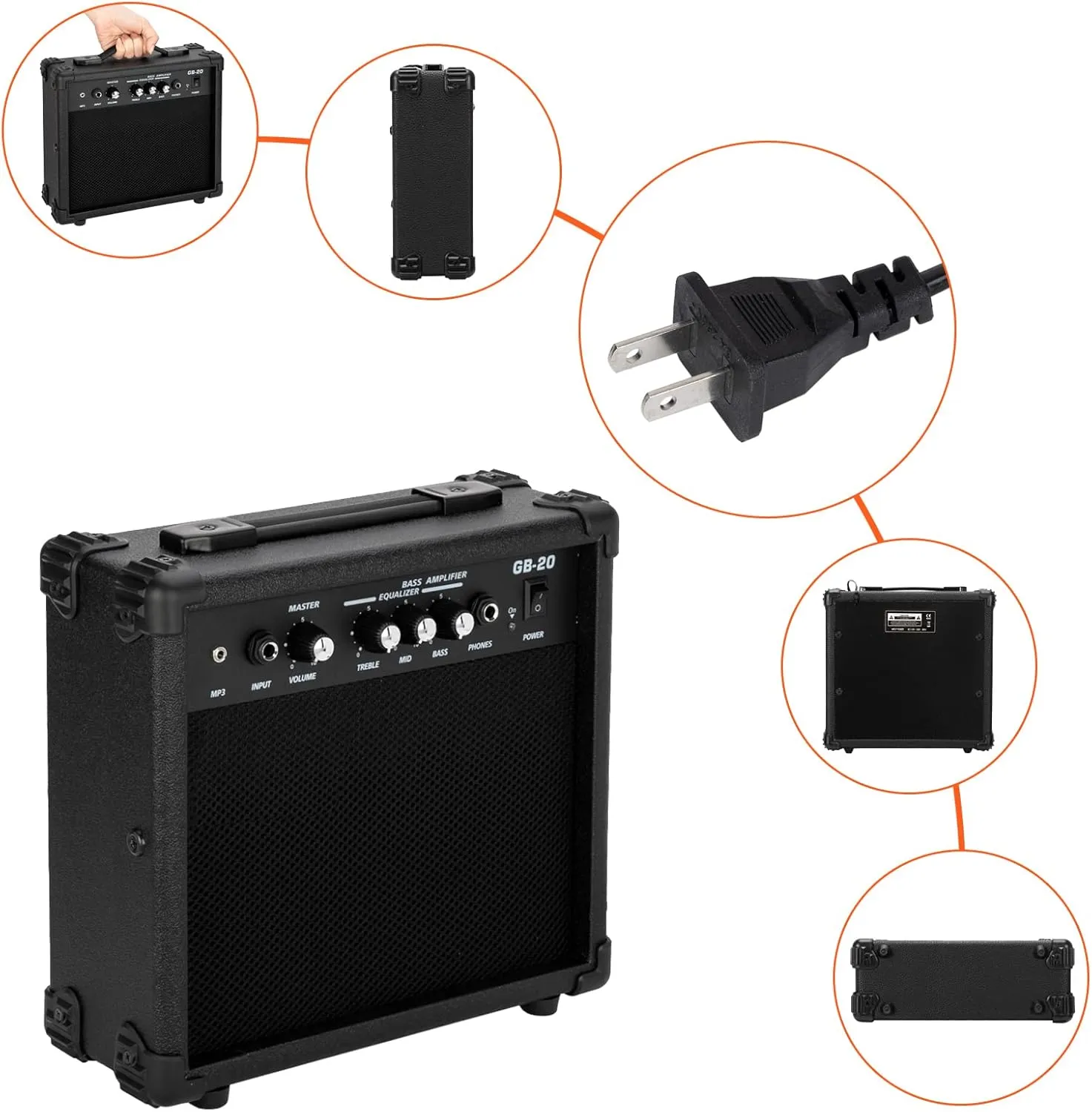 Ktaxon Electric Bass Guitar Full Size Flame Design Bass Set with 20 Watt Amplifier, Portable Bass Bag, Superior Amp Wire, Adjustable Guitar Strap, Plectrum, Wrench Tool(Black)